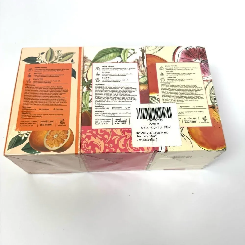 Liquid Hand Soap 8.7 fl.oz Variety Pack of 3 Sweet Peach,Citrus Zest,Grapefruit